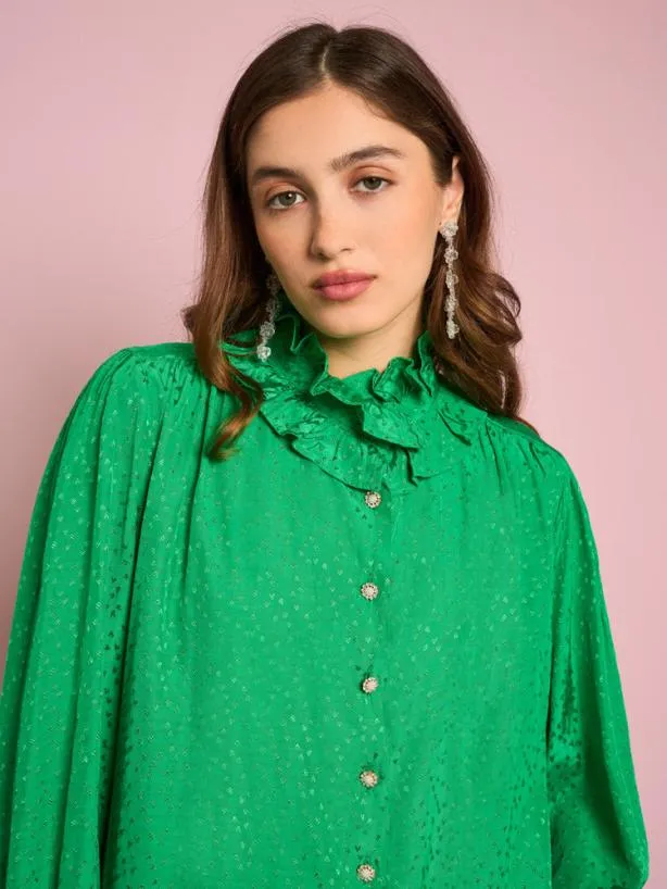 Sister Jane Tops Womenswear Candra Heart Ruffle Blouse Irish Green