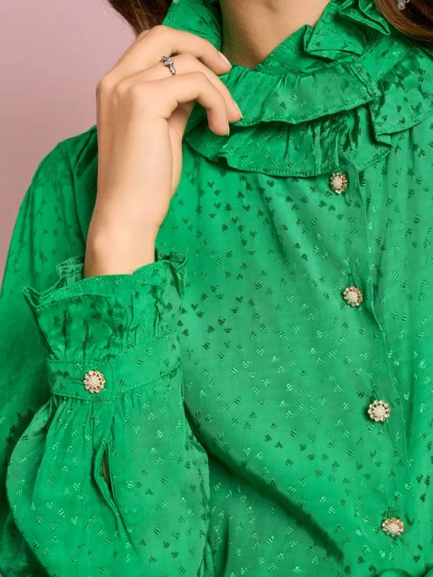 Sister Jane Tops Womenswear Candra Heart Ruffle Blouse Irish Green