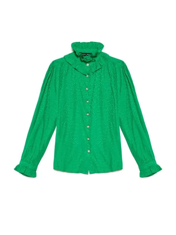 Sister Jane Tops Womenswear Candra Heart Ruffle Blouse Irish Green
