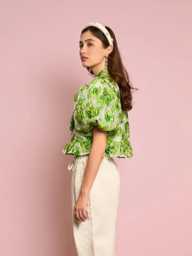 Sister Jane Tops Womenswear Cardamom Jacquard Bow Top Lime Punch
