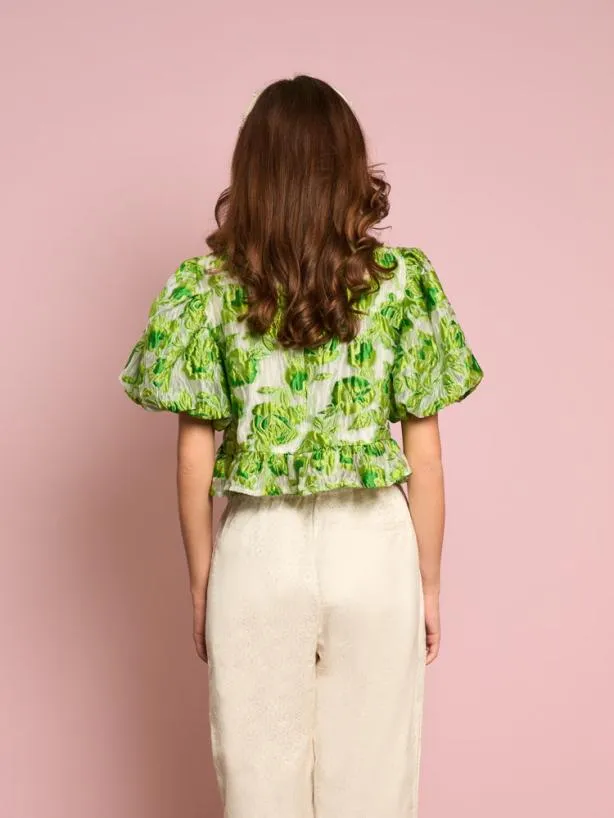 Sister Jane Tops Womenswear Cardamom Jacquard Bow Top Lime Punch