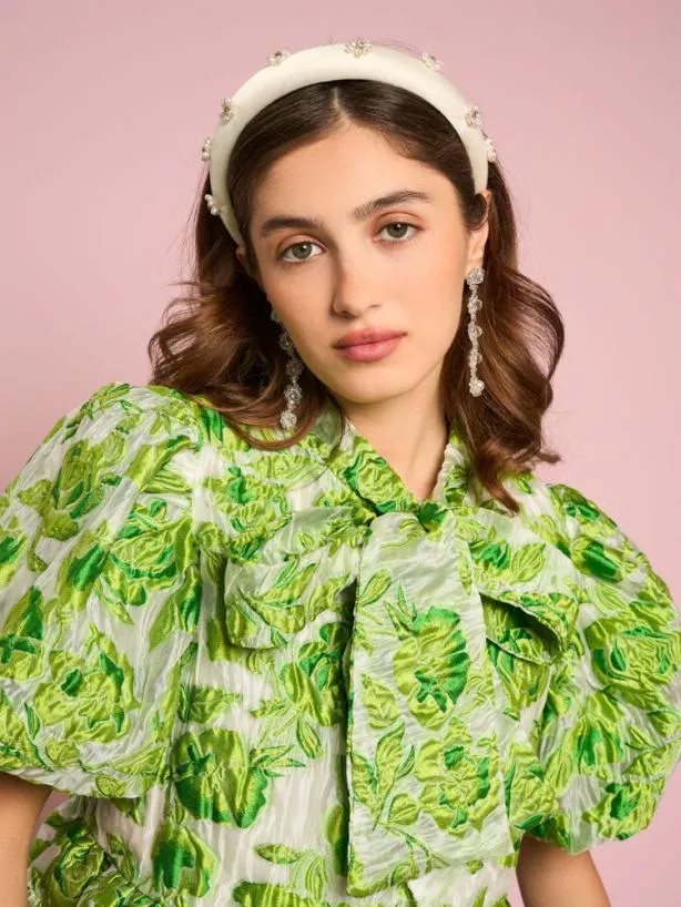 Sister Jane Tops Womenswear Cardamom Jacquard Bow Top Lime Punch