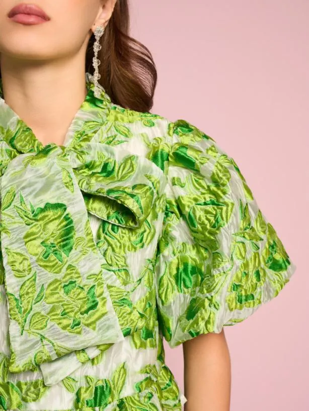 Sister Jane Tops Womenswear Cardamom Jacquard Bow Top Lime Punch