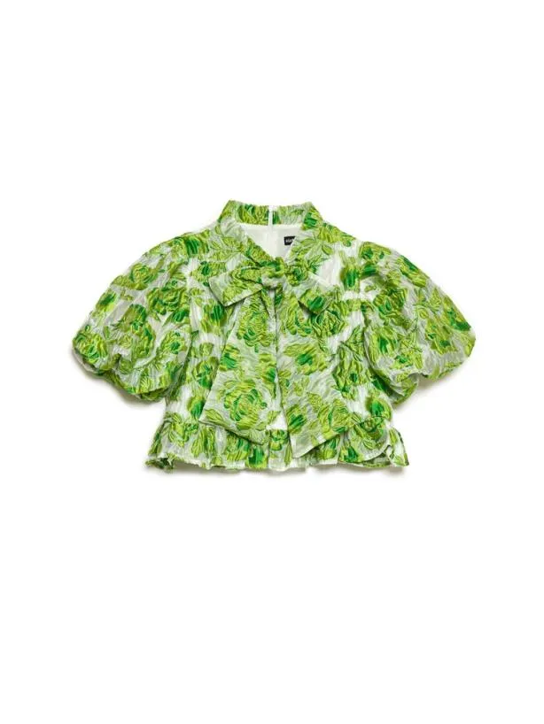 Sister Jane Tops Womenswear Cardamom Jacquard Bow Top Lime Punch