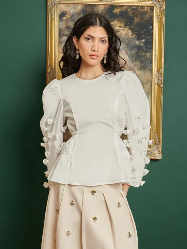 Sister Jane Tops Womenswear DREAM Nouveau Flower Top Pearled White