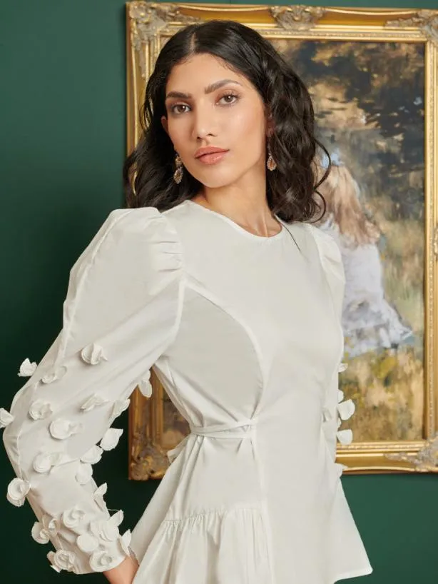 Sister Jane Tops Womenswear DREAM Nouveau Flower Top Pearled White