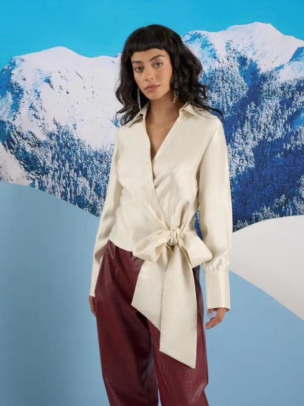 Sister Jane Tops Womenswear Ghospell Maisie Wrap Top Pearled Ivory
