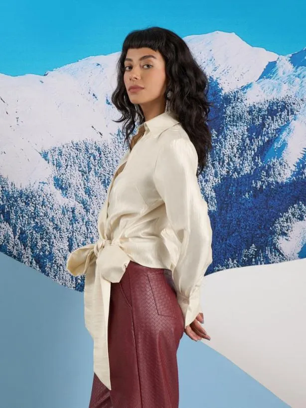 Sister Jane Tops Womenswear Ghospell Maisie Wrap Top Pearled Ivory