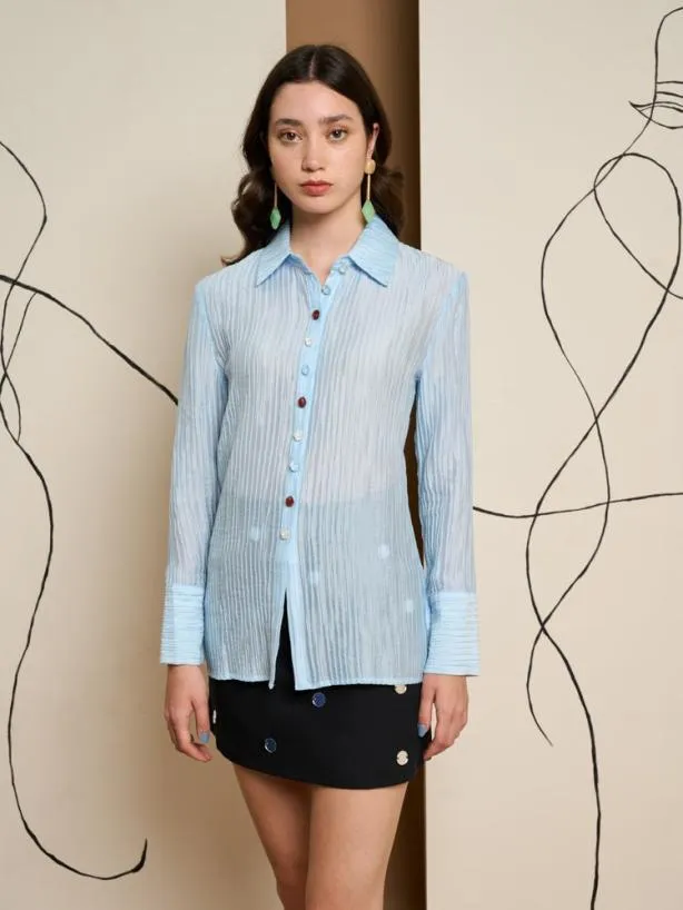 Sister Jane Tops Womenswear Ghospell Prue Mixed Button Shirt Tropical Blue