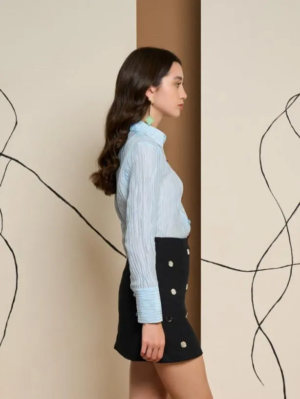 Sister Jane Tops Womenswear Ghospell Prue Mixed Button Shirt Tropical Blue