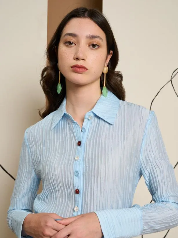 Sister Jane Tops Womenswear Ghospell Prue Mixed Button Shirt Tropical Blue