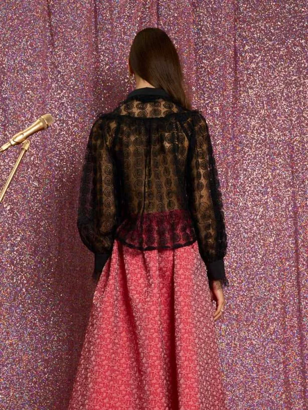 Sister Jane Tops Womenswear Medallion Rose Tulle Blouse Ink Black