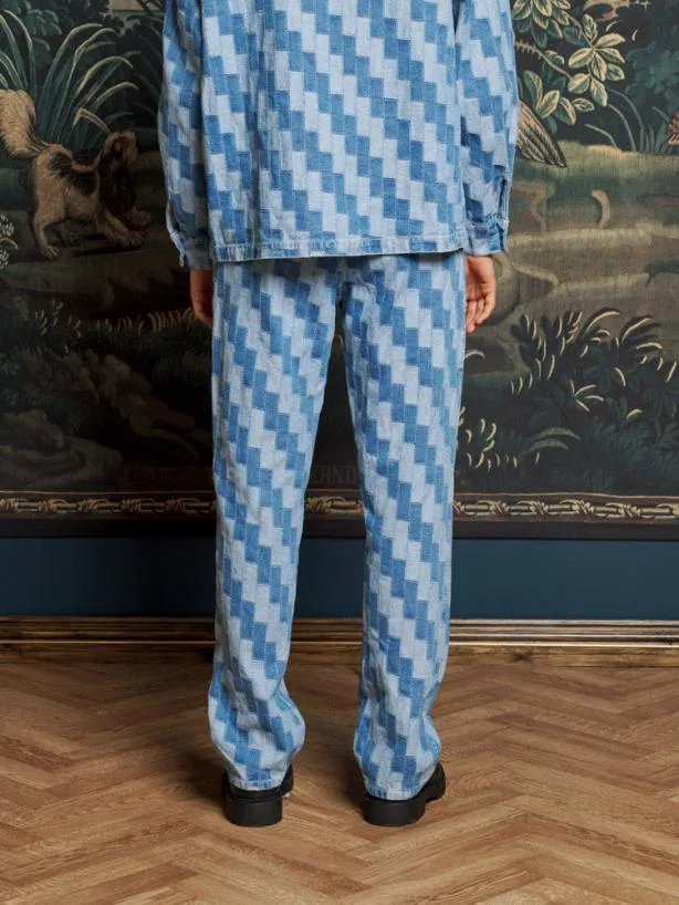 Sister Jane Trousers Menswear Ansel Patchwork Denim Trousers Indigo Blue