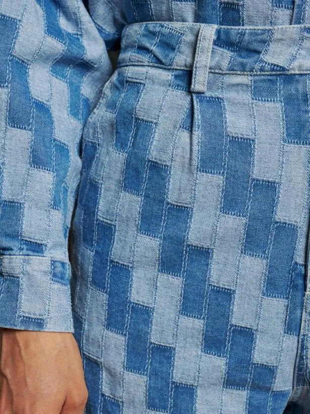 Sister Jane Trousers Menswear Ansel Patchwork Denim Trousers Indigo Blue
