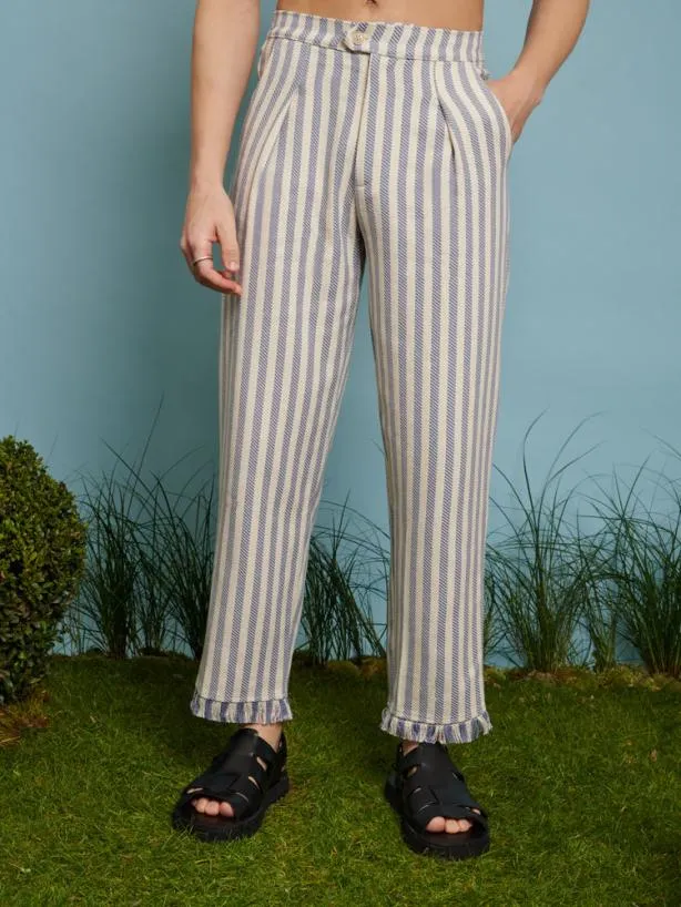 Sister Jane Trousers Menswear Layne Fray Stripe Trousers Pale Blue