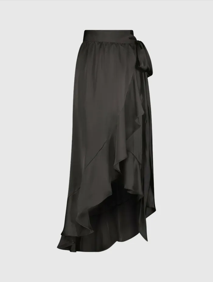 Skirts Women Satin HiLow Evening Wrap Skirt 8211 FINAL SALE Black Mac Duggal