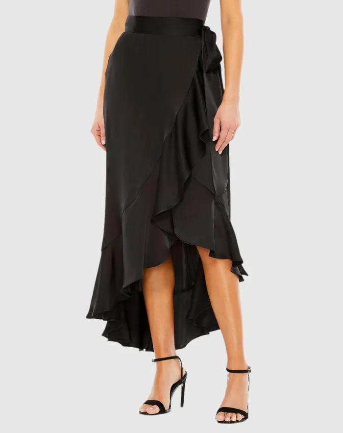 Skirts Women Satin HiLow Evening Wrap Skirt 8211 FINAL SALE Black Mac Duggal