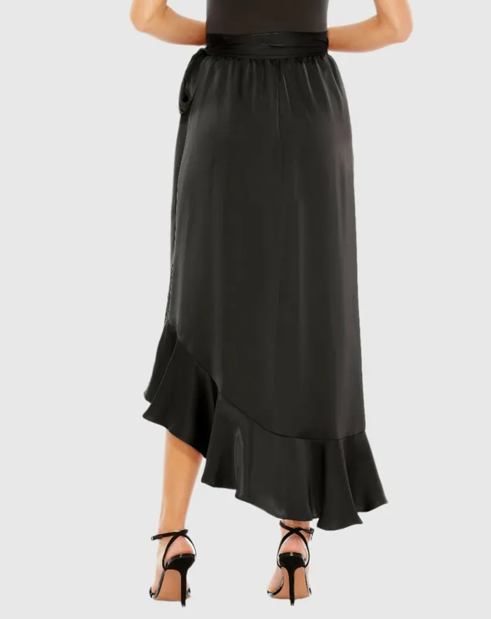 Skirts Women Satin HiLow Evening Wrap Skirt 8211 FINAL SALE Black Mac Duggal