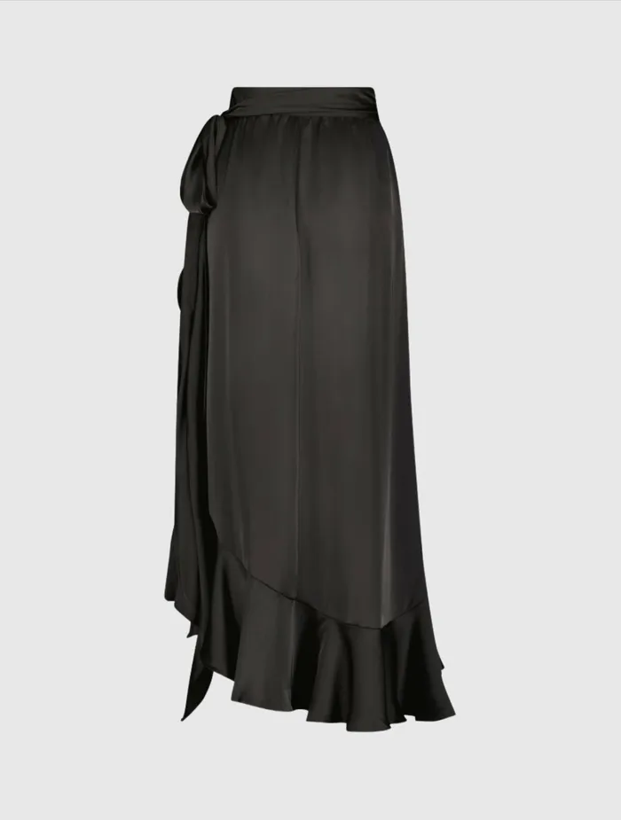 Skirts Women Satin HiLow Evening Wrap Skirt 8211 FINAL SALE Black Mac Duggal