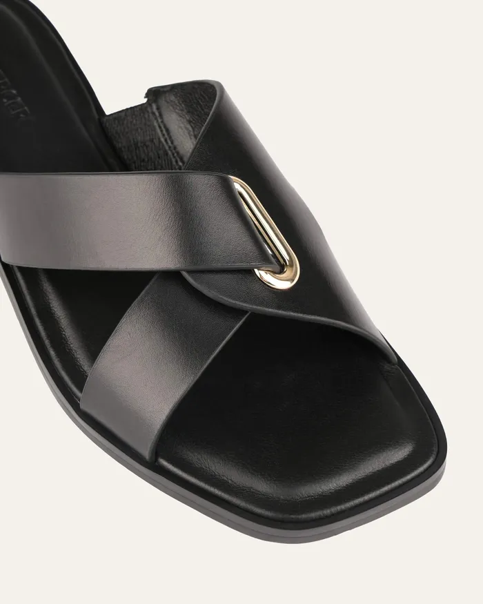 SLIDES jomercer Women Piper flat slides black leather SLIDES jomercer Women Piper flat slides black leather