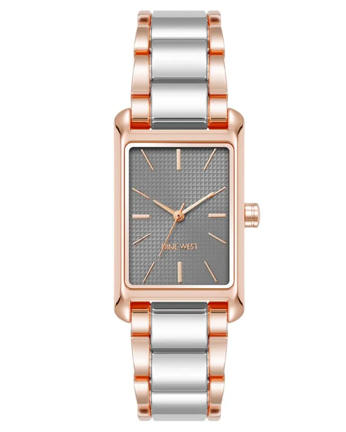 Slim Rectangular Case Watch Rosesilver Women Nine West Straps