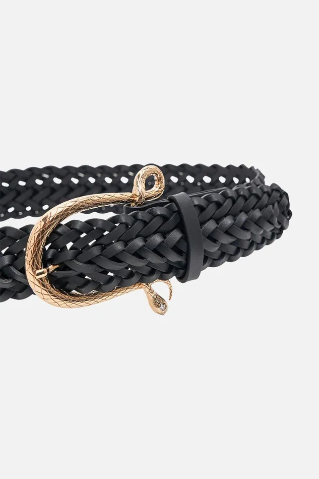 SNAKE BUCKLE BELT SOLID BLACK Solid Black WomensMens Camilla Belts