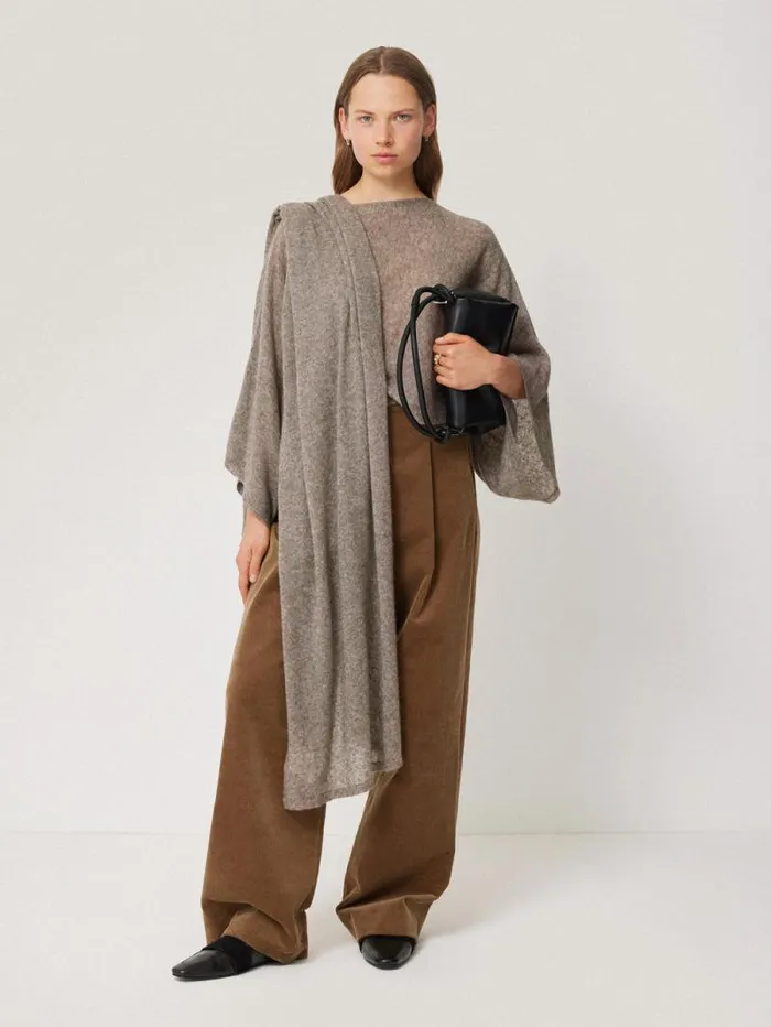 Soft Gauzy Knit Scarf Taupe Women Jigsaw Knitwear and Cashmere