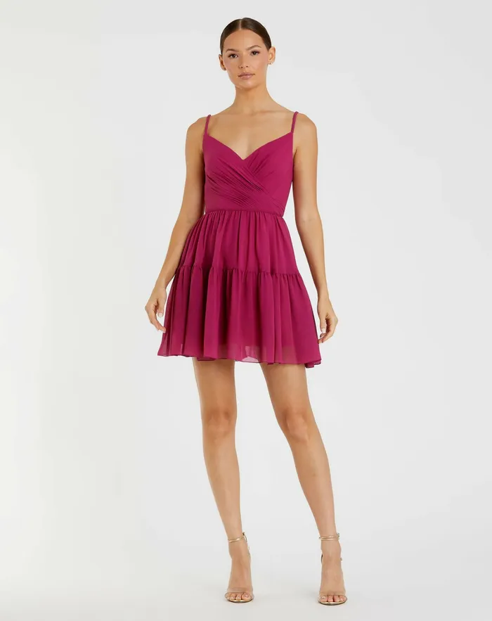Spaghetti Strap Faux Wrap Dress Fuchsia Women Daytime Dresses Mac Duggal