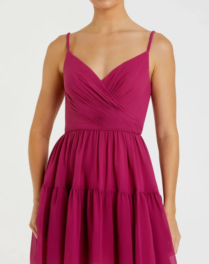 Spaghetti Strap Faux Wrap Dress Fuchsia Women Daytime Dresses Mac Duggal