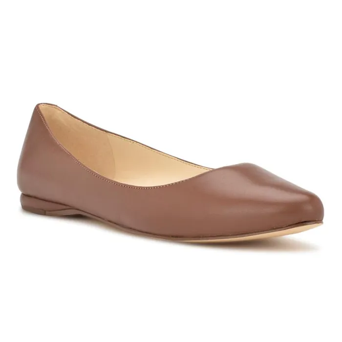 Speakup Almond Toe Flats Dark Tan Leather Women Nine West Flats Speakup Almond Toe Flats Dark Tan Leather Women Nine West Flats