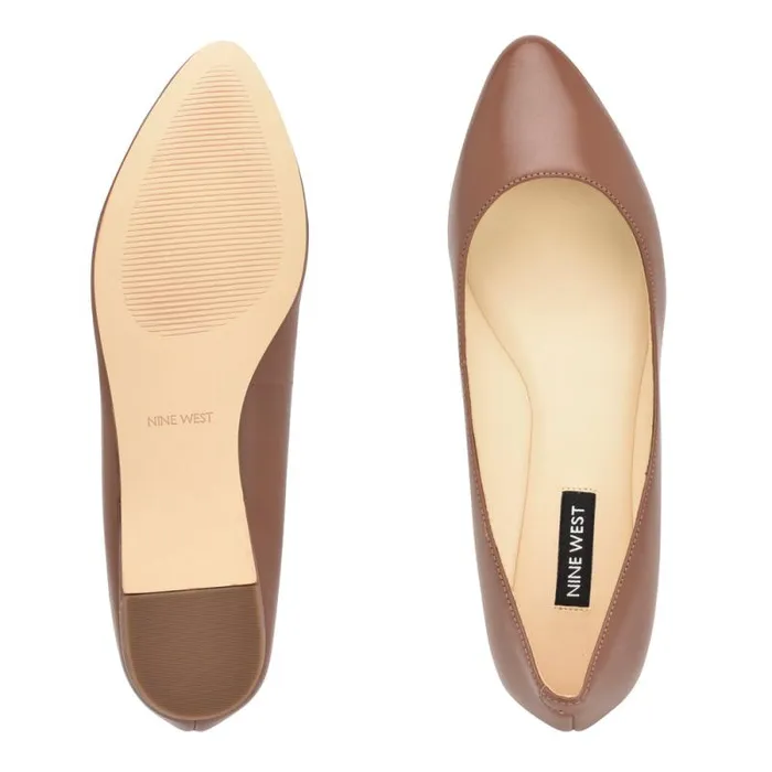 Speakup Almond Toe Flats Dark Tan Leather Women Nine West Flats Speakup Almond Toe Flats Dark Tan Leather Women Nine West Flats