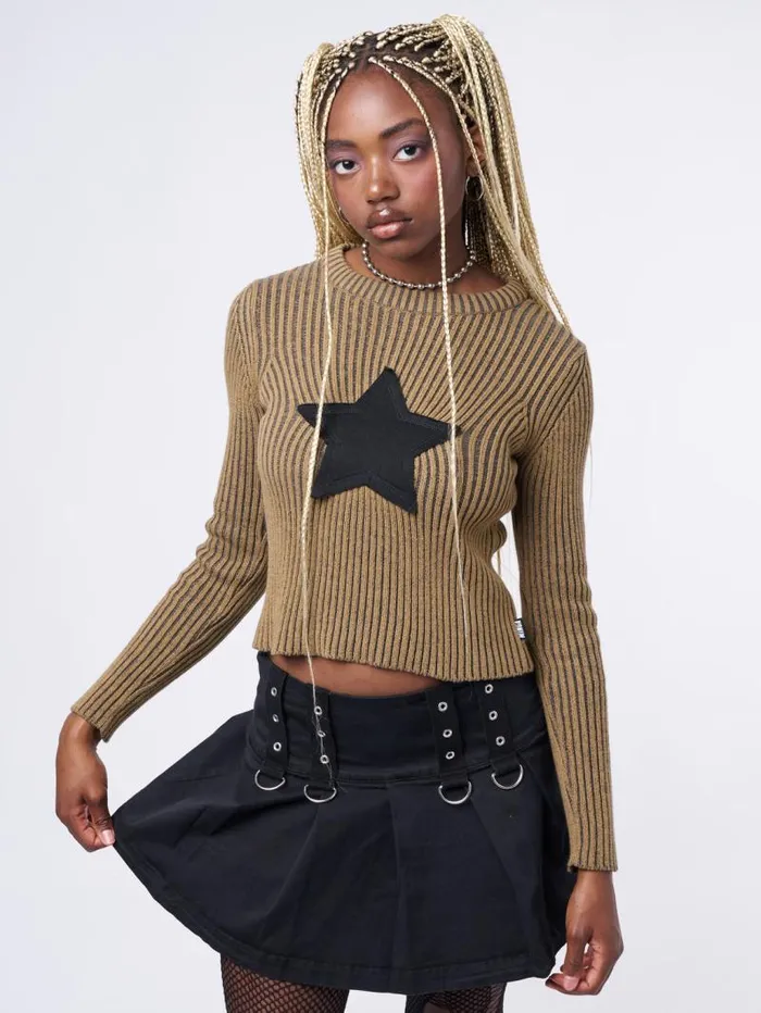 Star Brown Chunky Knit Jumper Women Minga London Tops and TShirts