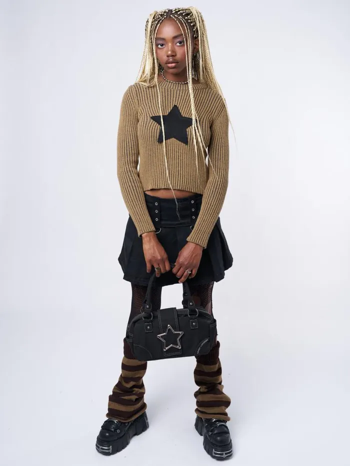 Star Brown Chunky Knit Jumper Women Minga London Tops and TShirts