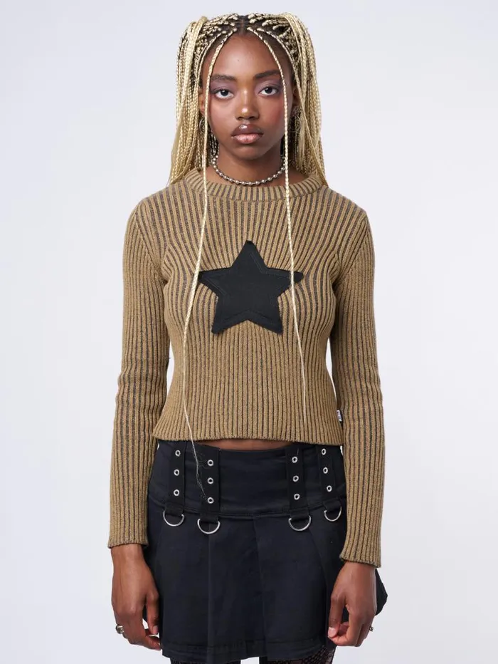 Star Brown Chunky Knit Jumper Women Minga London Tops and TShirts