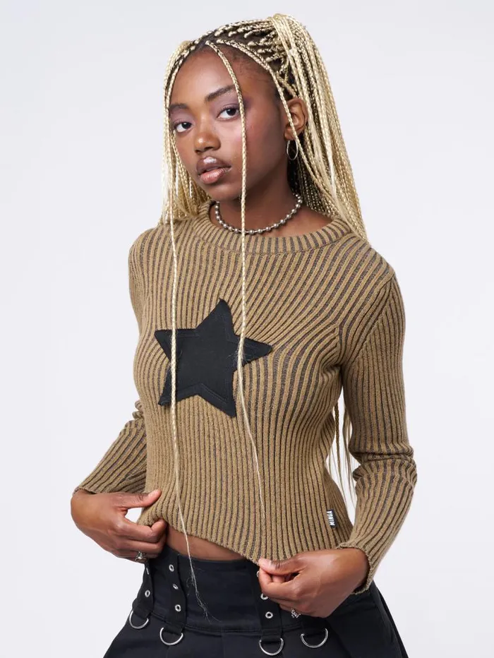 Star Brown Chunky Knit Jumper Women Minga London Tops and TShirts