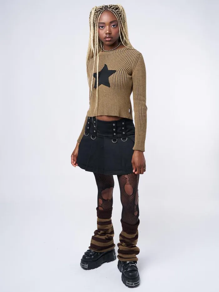 Star Brown Chunky Knit Jumper Women Minga London Tops and TShirts