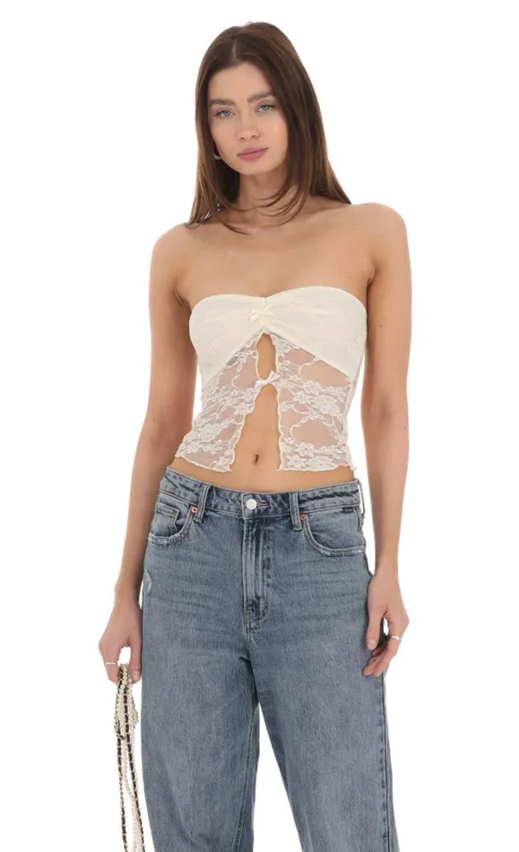 Strapless Lace Top Cream Women LUCY IN THE SKY Tops