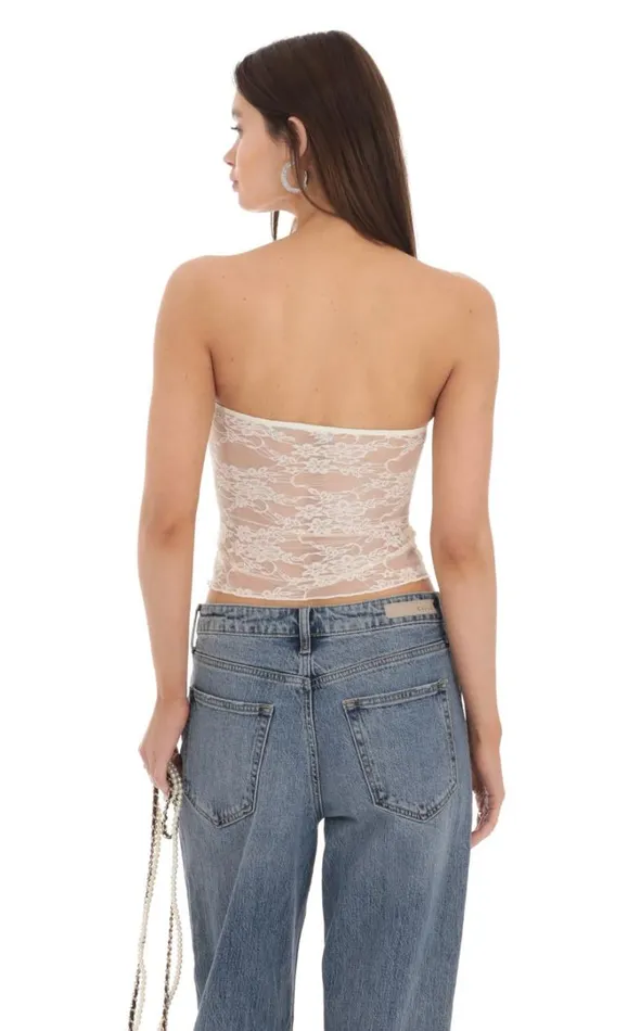 Strapless Lace Top Cream Women LUCY IN THE SKY Tops