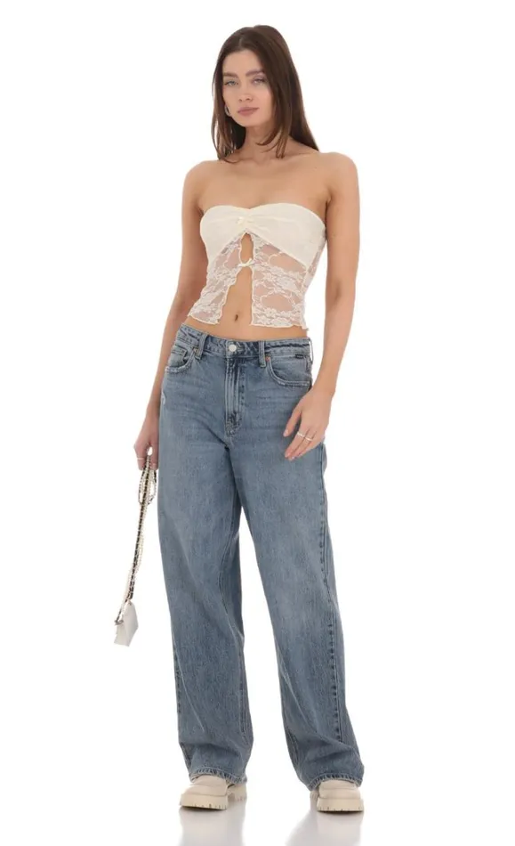 Strapless Lace Top Cream Women LUCY IN THE SKY Tops