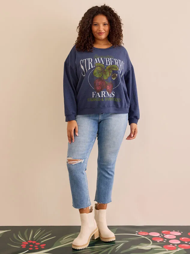 Strawberry Farms Graphic Sweatshirt Navy Women Altar039d State Tops