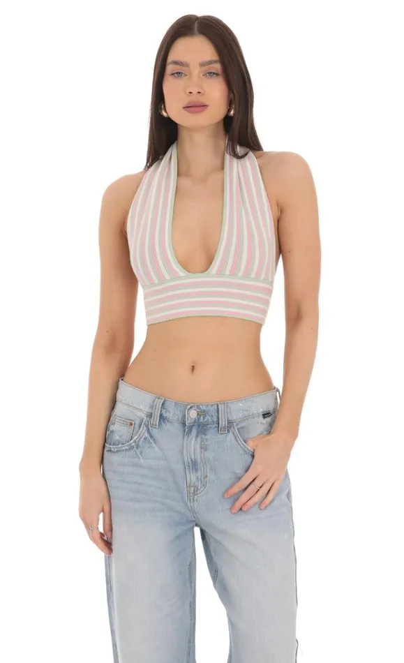 Striped Knit Top Pink And Green Women LUCY IN THE SKY Tops