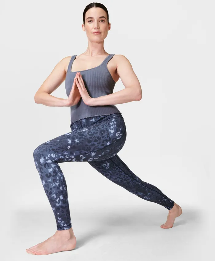 Super Soft Yoga Leggings Blue Leopard Shadow Print Women Pocketed Sweaty Betty