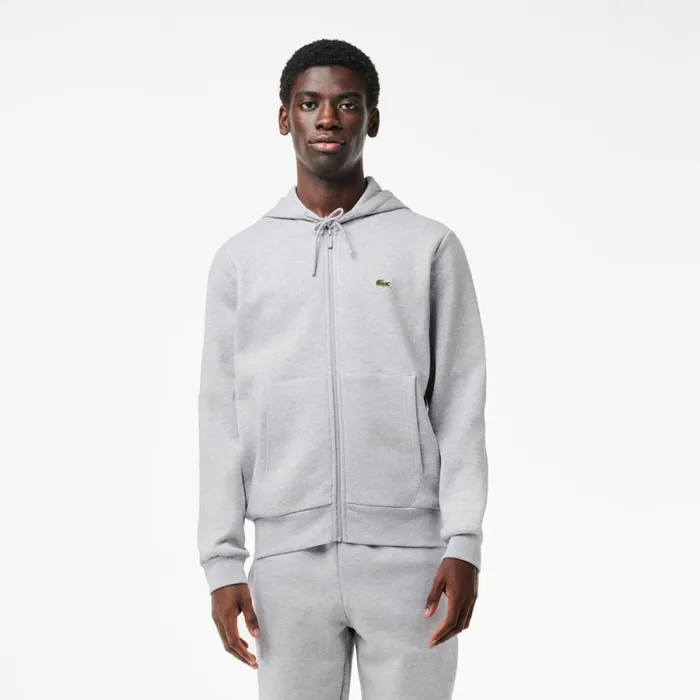 Sweaters and Sweatshirts Men Lacoste Men039s Fleece ZipUp Hoodie Grey Chine Cca