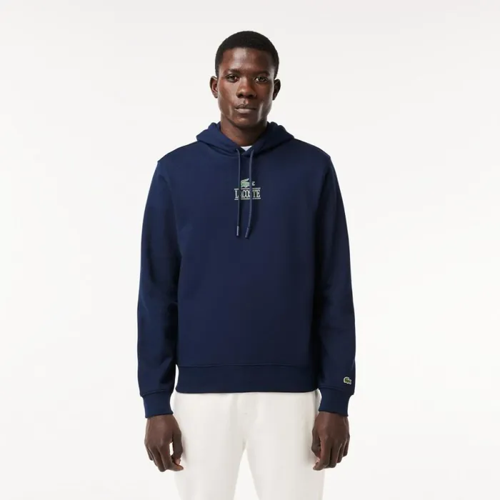 Sweaters and Sweatshirts Men Lacoste Men039s Printed Hoodie Navy Blue 166