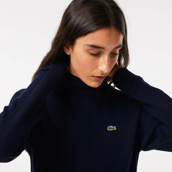 Sweaters and Sweatshirts Women Lacoste Women039s HighNeck Wool Sweater Navy Blue 166