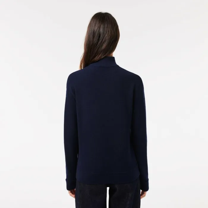 Sweaters and Sweatshirts Women Lacoste Women039s HighNeck Wool Sweater Navy Blue 166