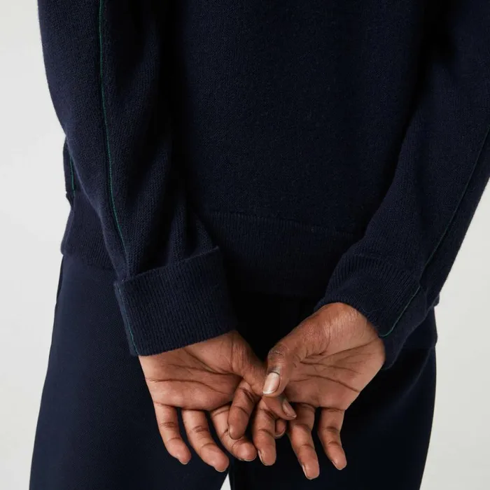 Sweaters and Sweatshirts Women Lacoste Women039s HighNeck Wool Sweater Navy Blue 166