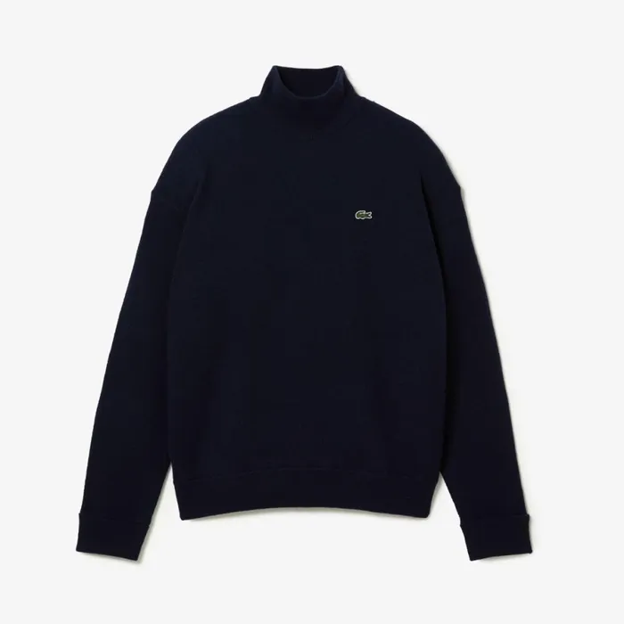 Sweaters and Sweatshirts Women Lacoste Women039s HighNeck Wool Sweater Navy Blue 166