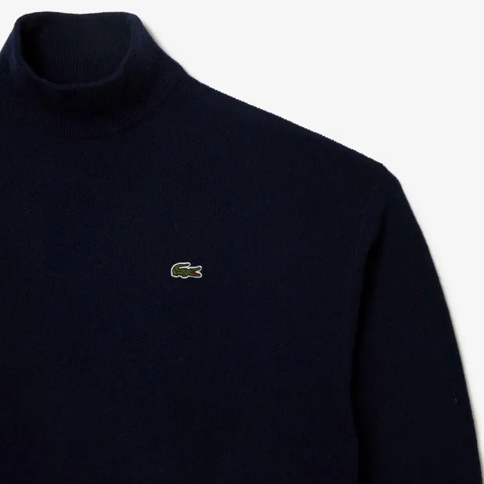 Sweaters and Sweatshirts Women Lacoste Women039s HighNeck Wool Sweater Navy Blue 166