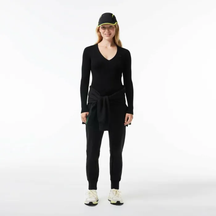 Sweaters and Sweatshirts Women Lacoste Women039s Seamless Ribbed VNeck Sweater Black 031